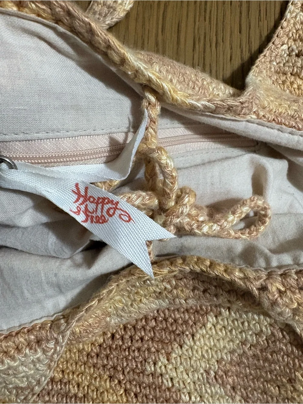 The Sak Crochet Chevron Tote in Peach & Creamy Yellow